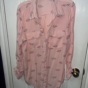 Lip Print Pink Button-Up Shirt